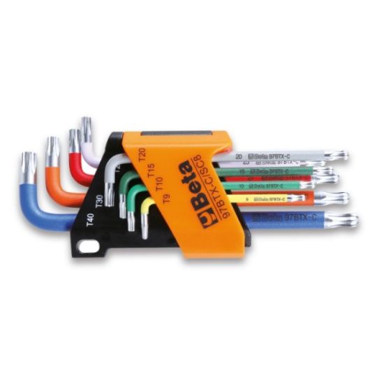 Σετ γωνιακά κλειδιά TORX μπίλιας χρωματιστά για πιο εύκολη χρήση , Τ9-Τ40mm 8 τεμαχίων BETA 97BTX-C/SC8