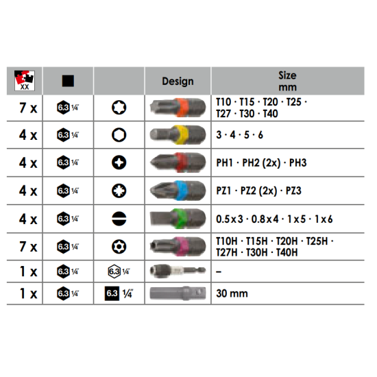 Κασετίνα με χρωματιστές για πιο εύκολη χρήση μύτες κοντές 1/4'', 32 τεμαχίων HAZET-VIGOR 