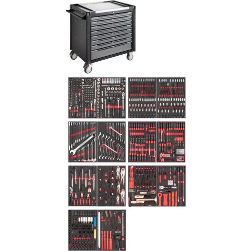 Εργαλειοφόρος, σειρά XD, 8 συρταριών εξαιρετικά βαθύς, με επιφάνεια εργασίας από ανοξείδωτο ατσάλι, περιλαμβάνει αερόκλειδο και 775 εργαλεία σε μαλακούς δίσκους τακτοποίησης HAZET-VIGOR