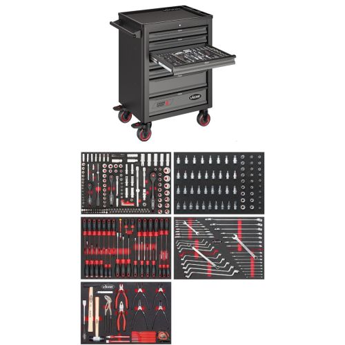 Εργαλειοφόρος, σειρά L, 7 συρταριών  με πλαστική επιφάνεια εργασίας και 344 εργαλεία σε μαλακούς δίσκους τακτοποίησης HAZET-VIGOR