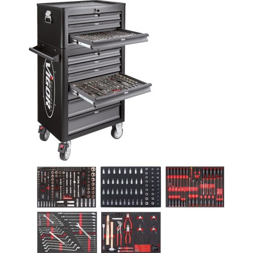 Εργαλειοφόρος, σειρά L, 7 συρταριών με επιπλέον φορητή εργαλειοθήκη 3 συρταριών και 344 εργαλεία σε μαλακούς δίσκους τακτοποίησης HAZET-VIGOR