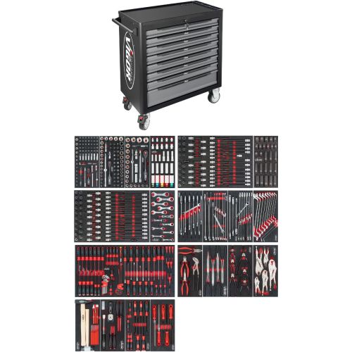 Εργαλειοφόρος, σειρά XL, 8 συρταριών με πλαστική επιφάνεια εργασίας και 499 εργαλεία  σε μαλακούς δίσκους τακτοποίησης HAZET-VIGOR